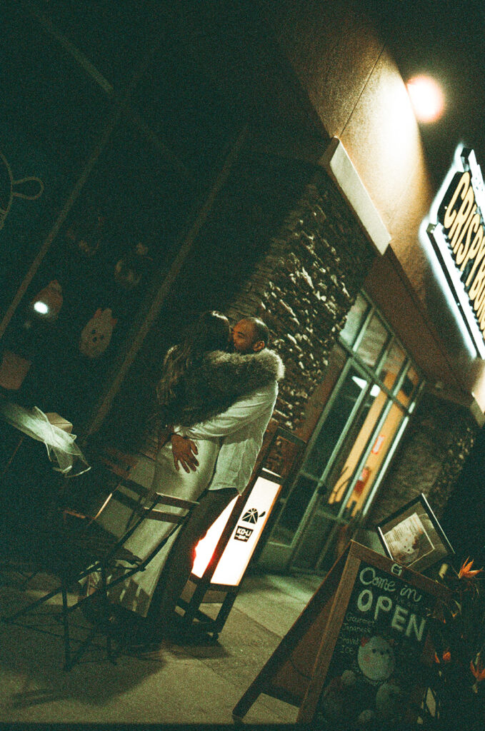 Katie and Karl’s late-night San Diego engagement session was absolutely the latter. These two showed up ready for fun, dressed to the nines, and totally embracing that after-dark, moody, editorial vibe that downtown does so well. It was fashion, flash, and pure personality—exactly what makes nighttime engagement photos so electric. 