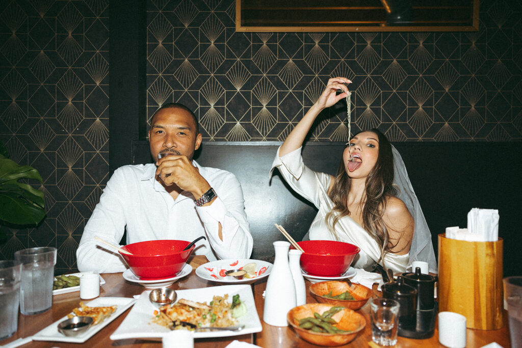 Katie and Karl’s late-night San Diego engagement session was absolutely the latter. These two showed up ready for fun, dressed to the nines, and totally embracing that after-dark, moody, editorial vibe that downtown does so well. It was fashion, flash, and pure personality—exactly what makes nighttime engagement photos so electric. 