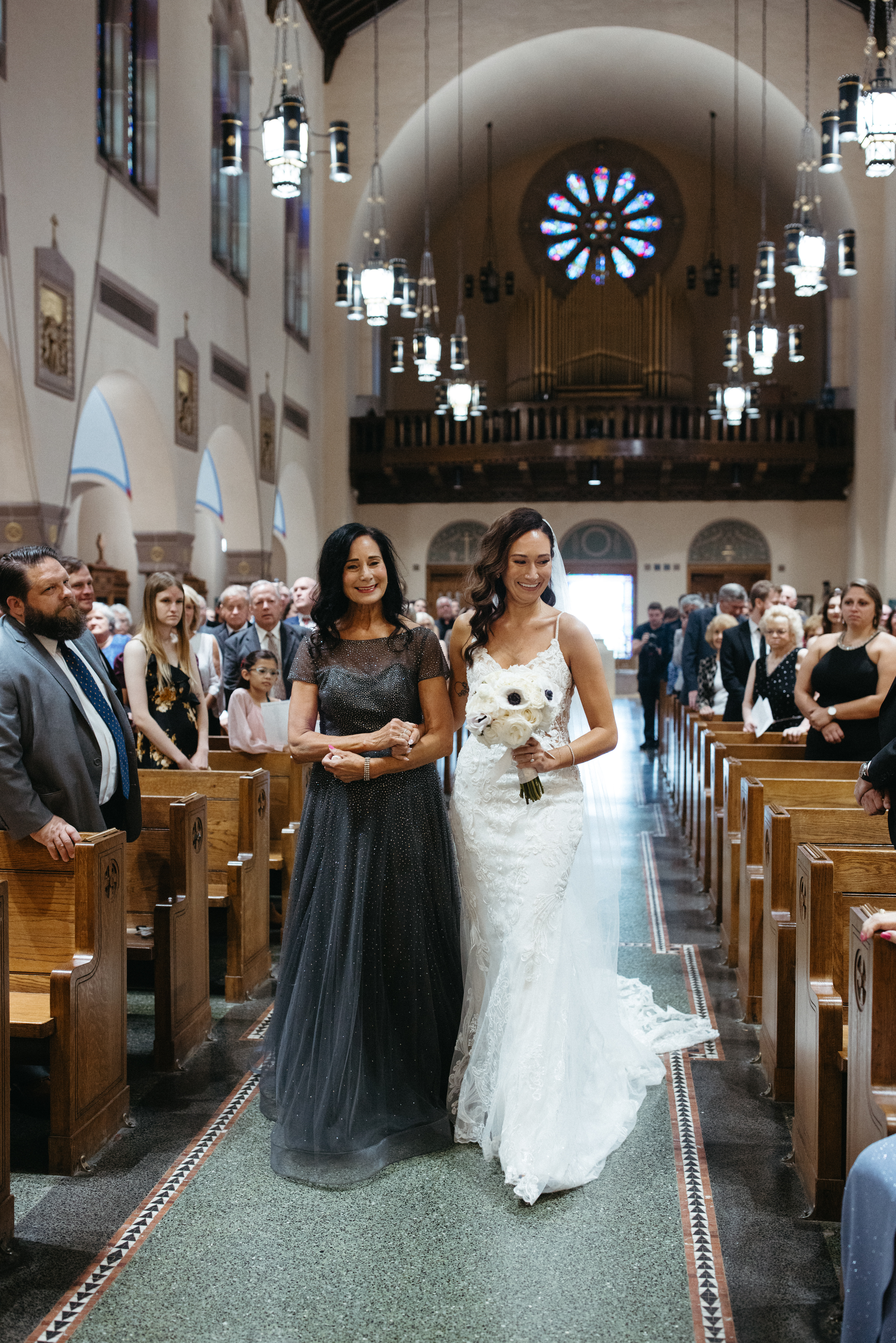 Bride in Dress Lounge gown with moody, romantic Scranton Cultural Center backdrop