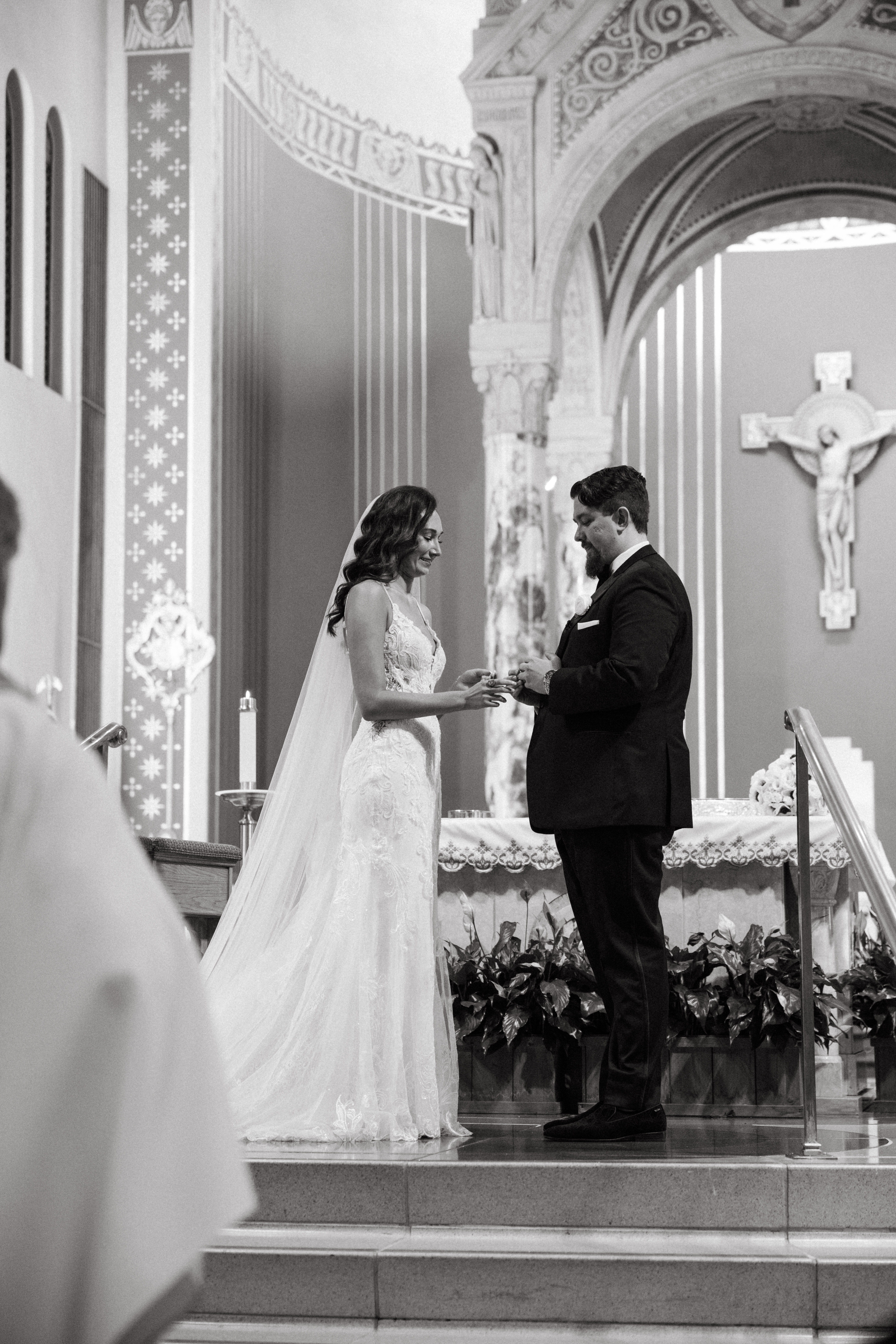 Bride in Dress Lounge gown with moody, romantic Scranton Cultural Center backdrop