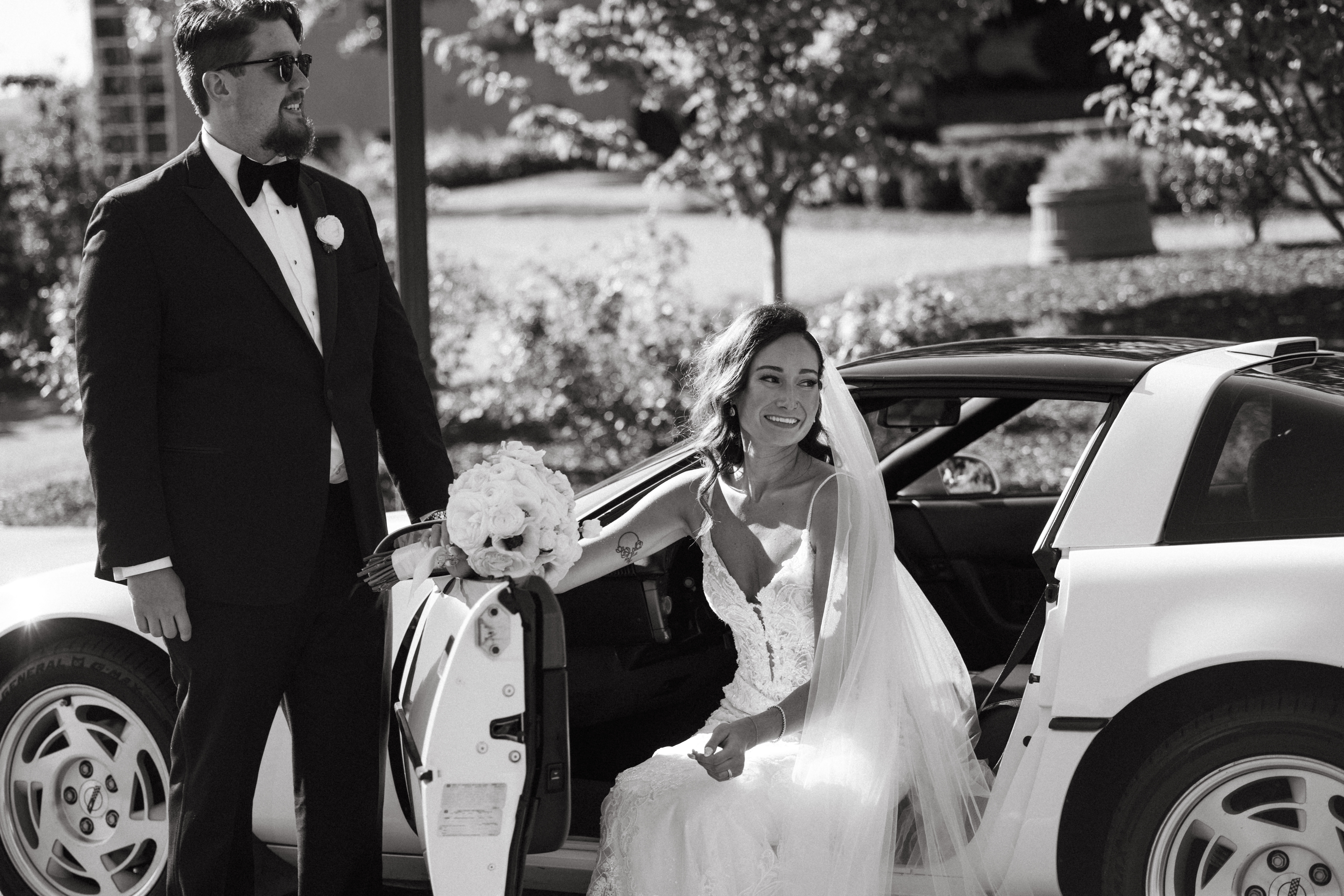 Bride in Dress Lounge gown with moody, romantic Scranton Cultural Center backdrop