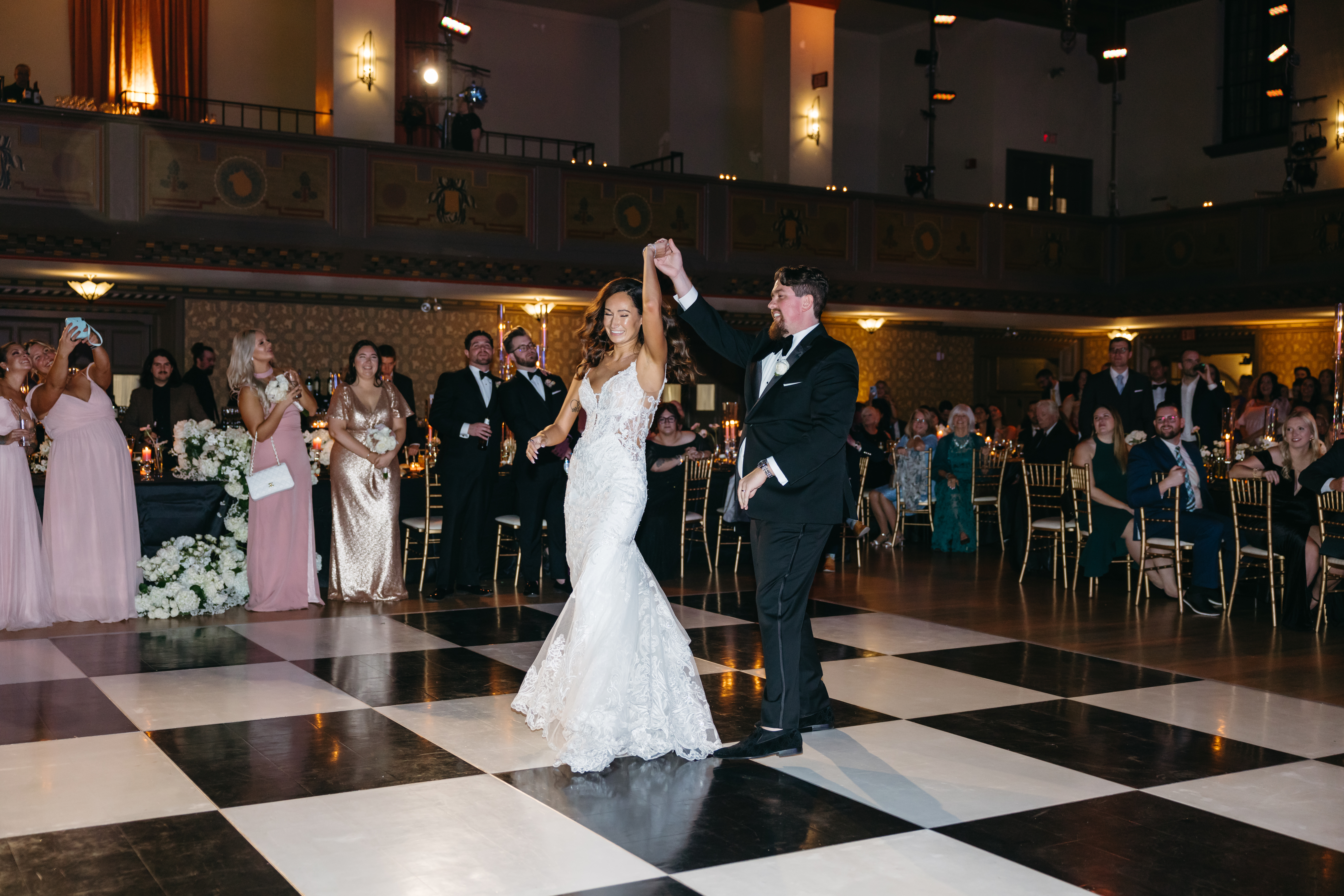 Sentimental movie from engagement shown during Scranton Cultural Center wedding reception.