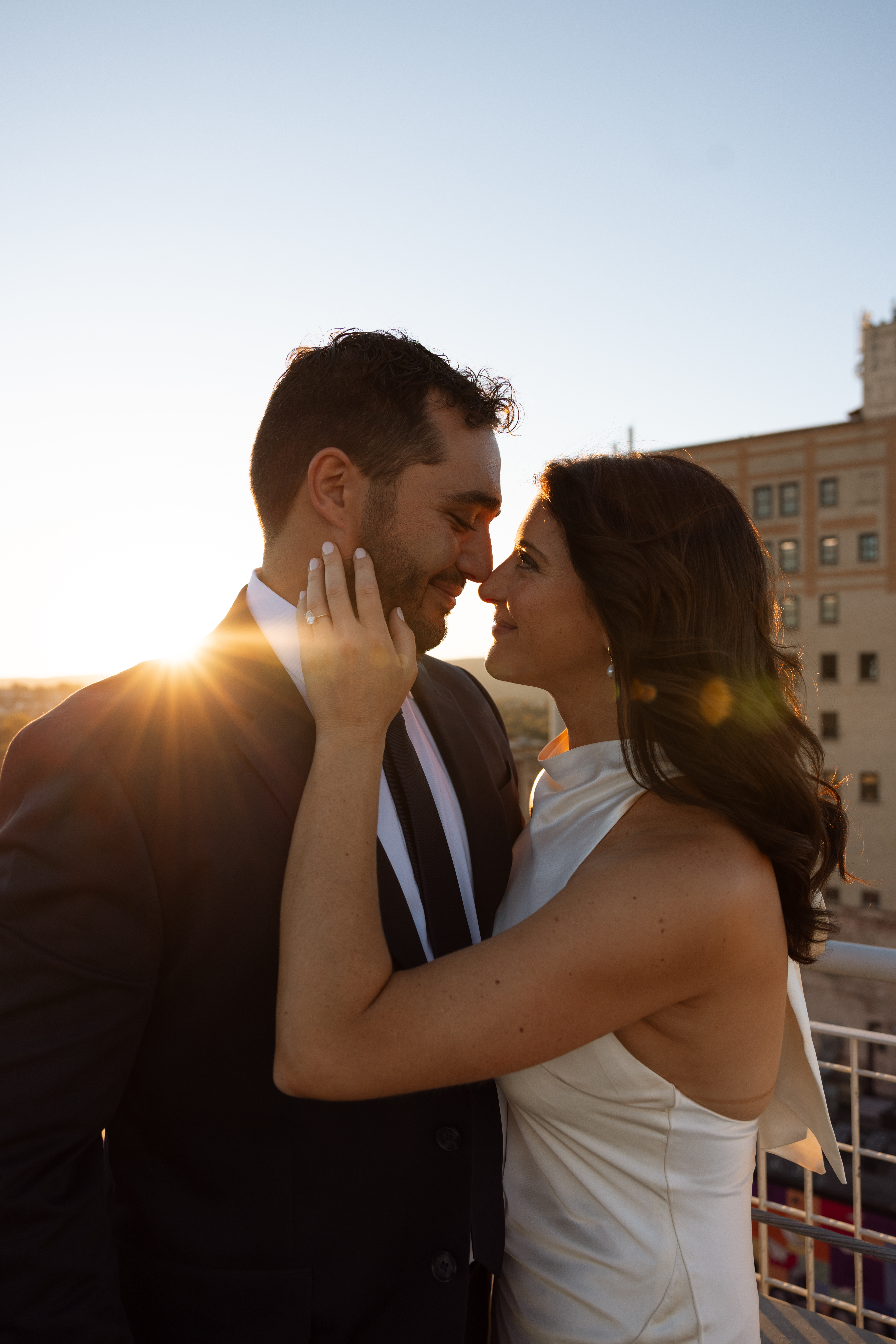 Downtown Scranton rooftop engagement session with soft sunset light