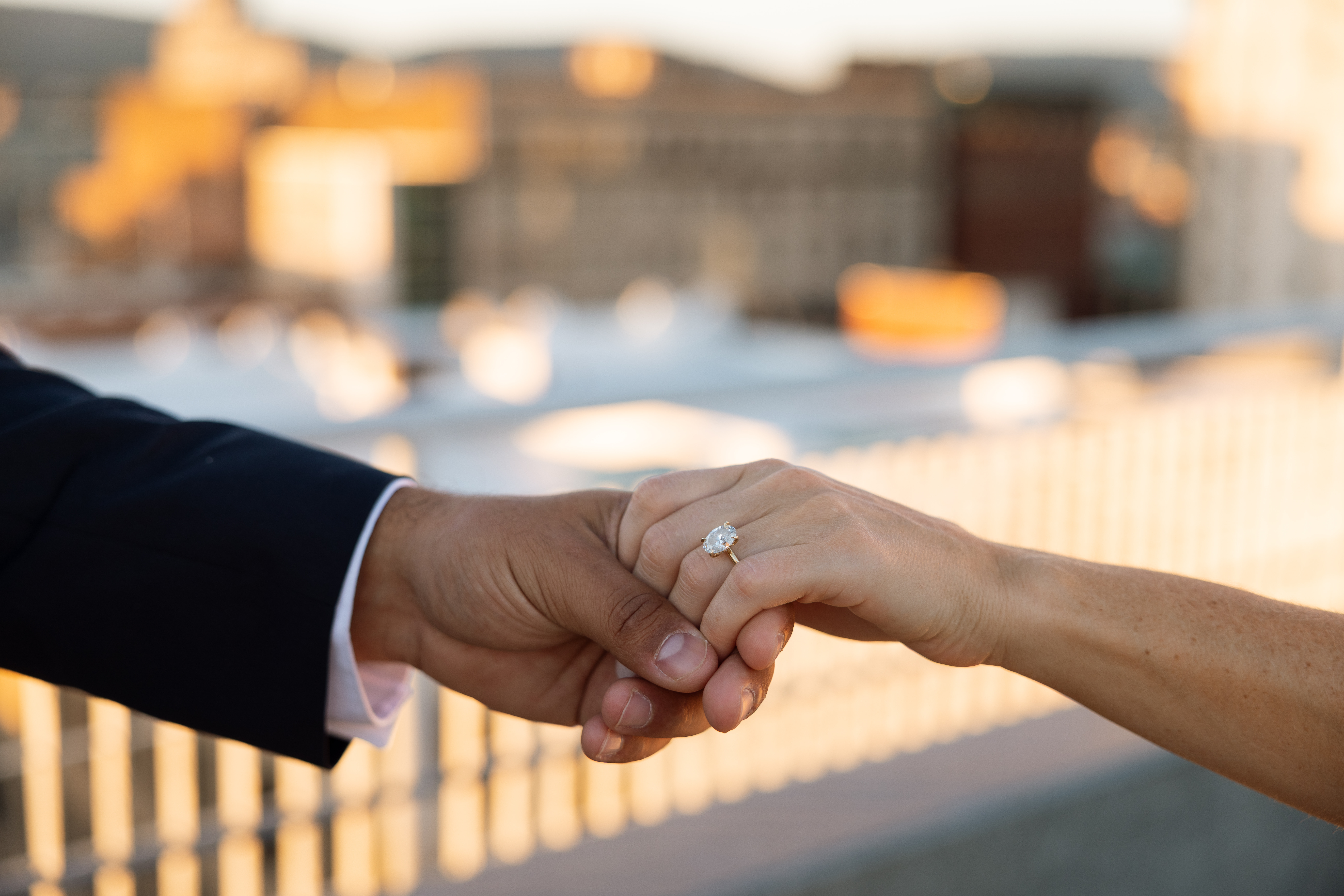 Downtown Scranton rooftop engagement session with soft sunset light