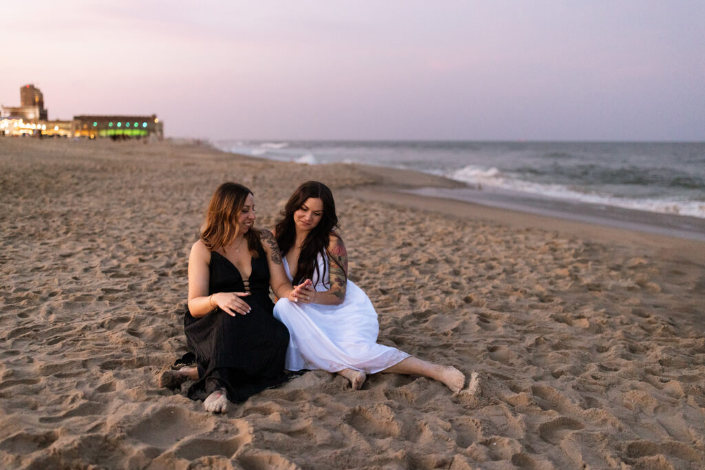 Romantic sunset photos by the ocean in Asbury Park