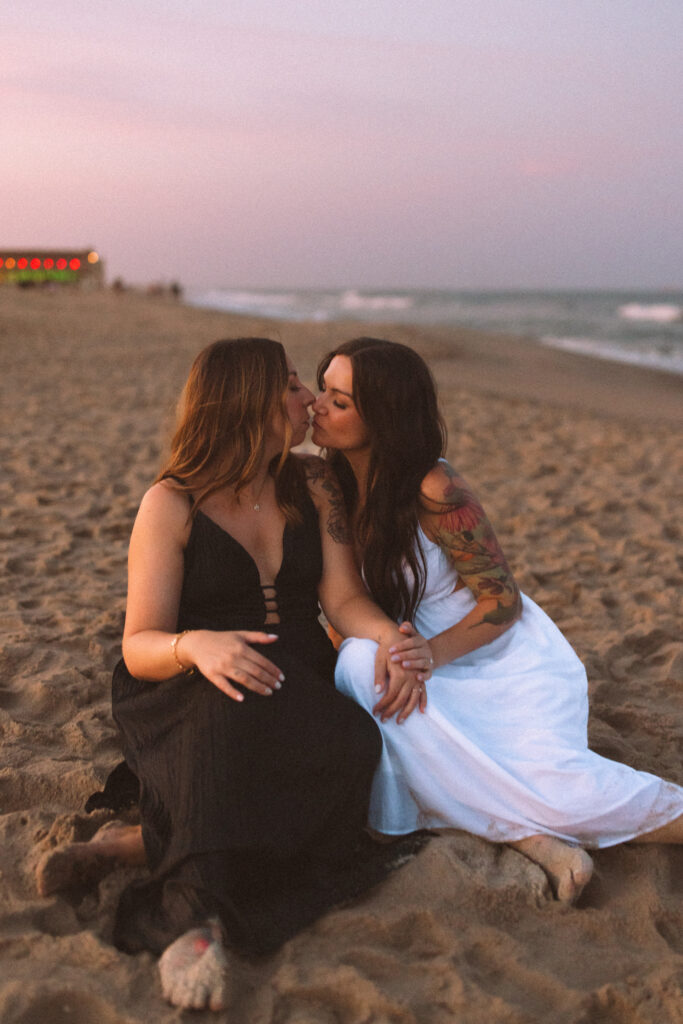 35mm film engagement photos with nostalgic beach tones in Asbury Park