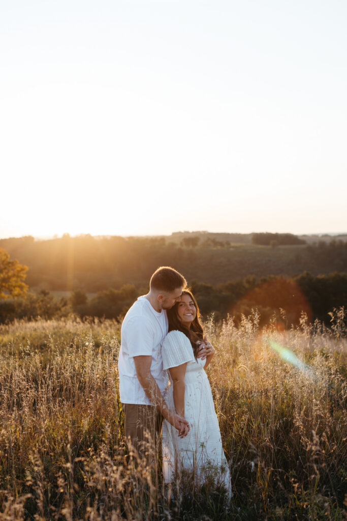 Natural, candid field couple photos created through guided prompts in Lehigh Valley Pennsylvania at golden hour