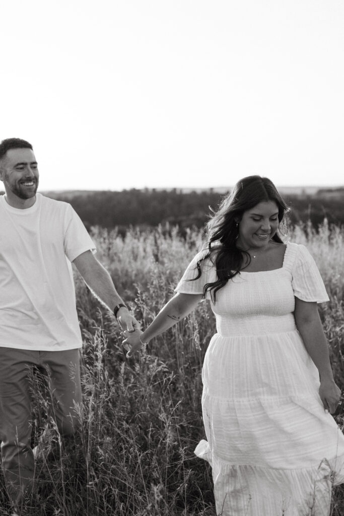 Natural, candid field couple photos created through guided prompts in Lehigh Valley Pennsylvania at golden hour